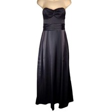 BCBG Maxazria Black Strapless Evening Dress Gown Satin Flowy Empire Waist 6