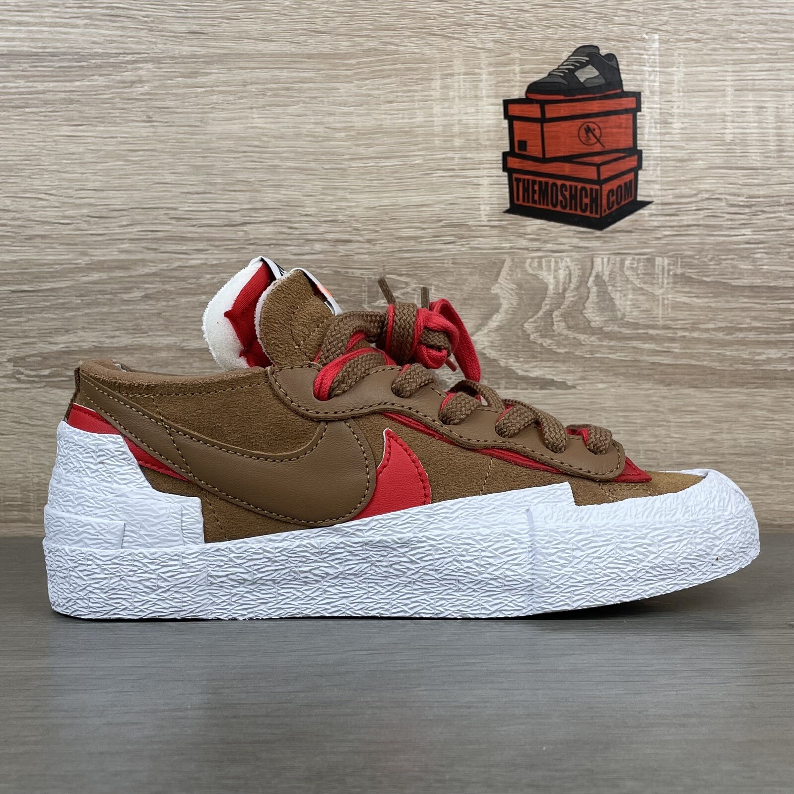 SACAI X NIKE Nike x Sacai Blazer Low UK 4.5 US 5 British Tan Bianco Università Rosso Marrone