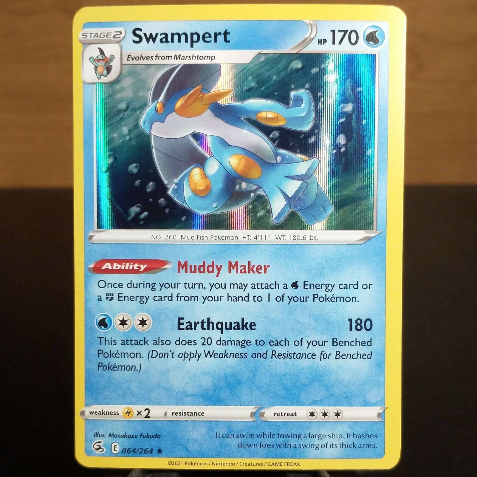 Swampert 064/264 NM Holo Fusion Strike Near Mint Foil Pokemon TCG Card 64/264