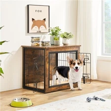 Wooden Dog Crate Furniture with Mat Dog Kennel Double Doors for Small Dog Indoor