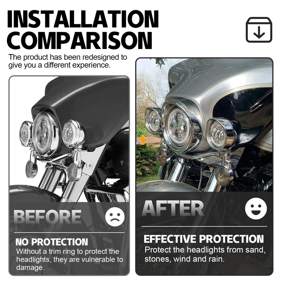 Cubierta de bisel de anillo de ajuste de visera de luz antiniebla de 7" para Harley Dyna Softail Foto 3 de 4