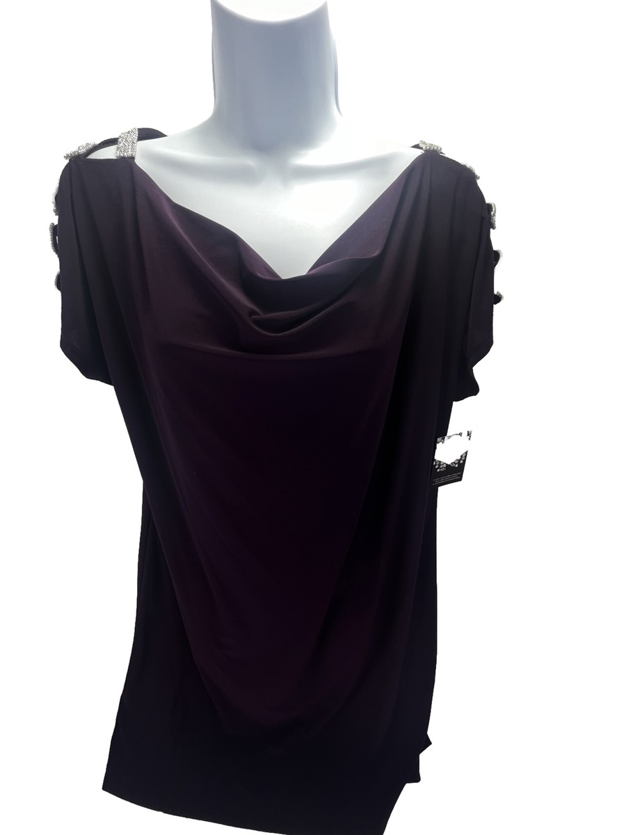 MSK Dress L Ladies Purple Rhinestone sleeve inserts cowl | eBay