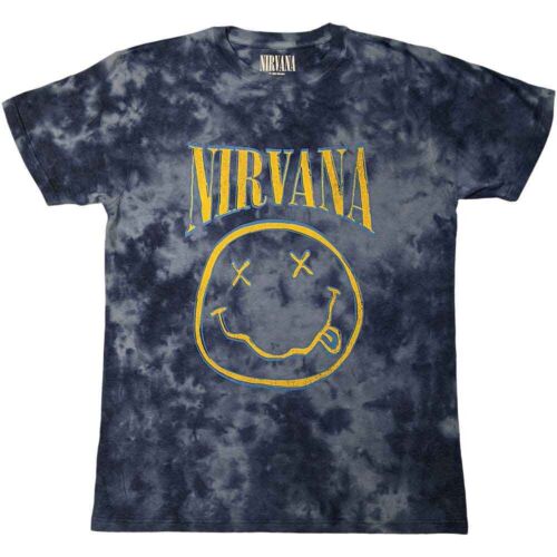 Nirvana Happy Face Niebieski Stroke T-shirt Niebieski Nowy - Zdjęcie 1 z 1