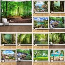 3D Large Green Forest Wall Hanging Backdrop Tapestry Blanket Bedspread Wall Art