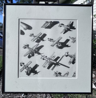 VTG Original Pencil Graphite Perspective Study of Toy Airplanes, Signed & Framed
