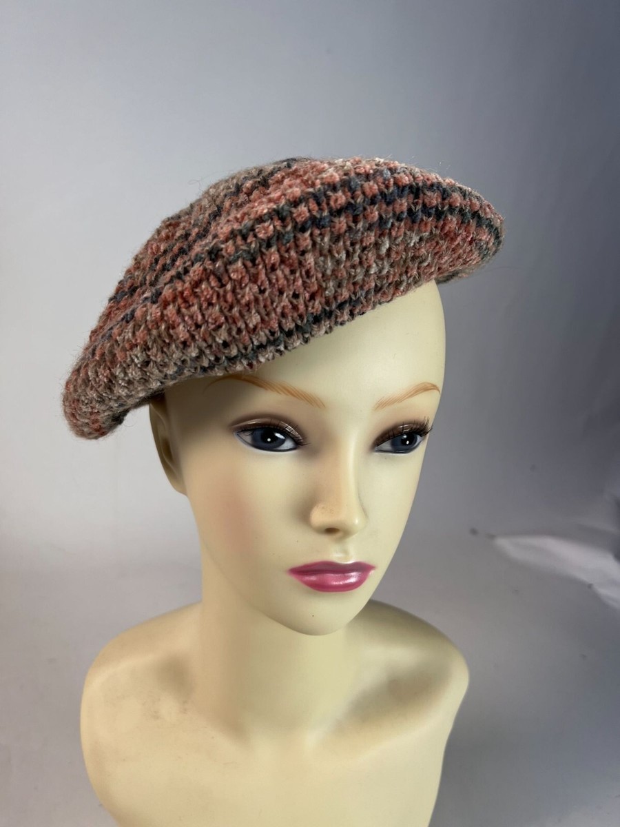 Vintage Hansen Wool & Acrylic One Size Beret In Pink & Gray Stripes Made in USA Knit Beret Original Vintage Hats for Women for sale | eBay main image 3