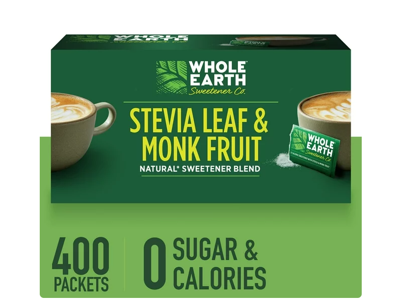 Whole Earth Stevia & Monk Fruit Zero Calorie Sweetener, 400 Packets