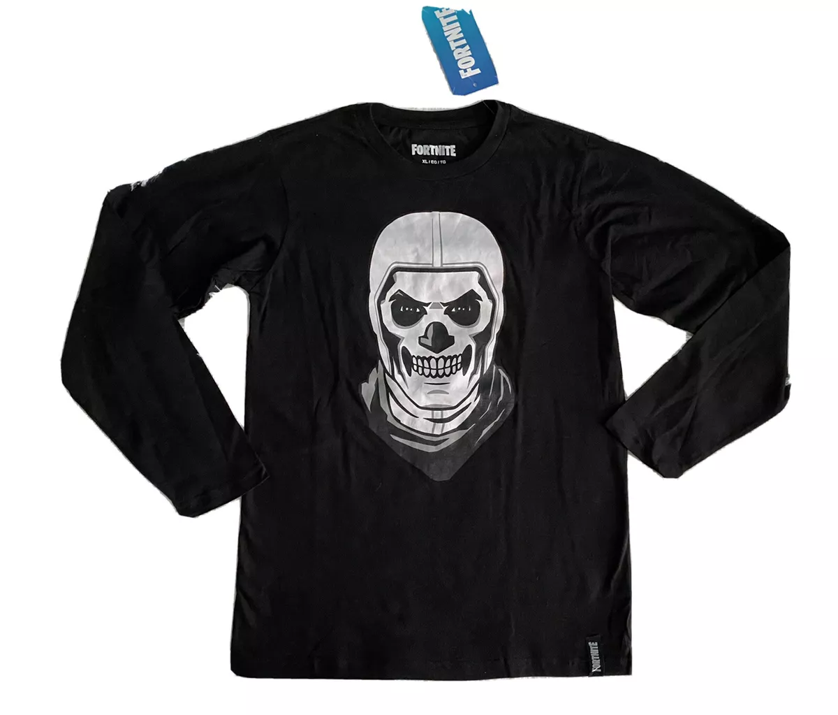 Fortnite Boys T Shirt Tee Sz XL Skull Trooper Long Sleeve Black