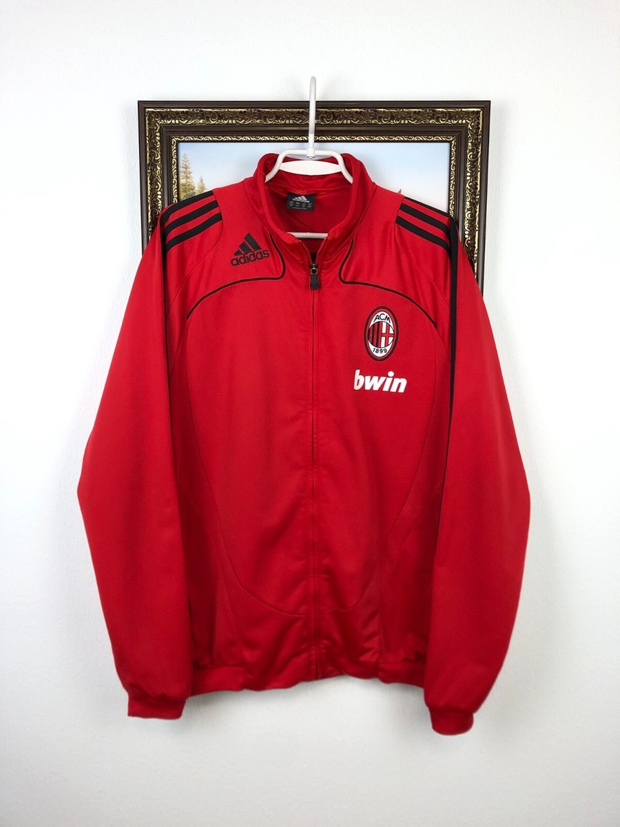Vintage Adidas AC Milan Football Jacket Soccer Track Top Red Mens