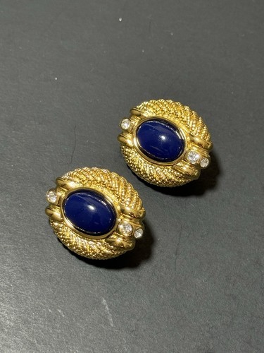 Carolina Herrera Gold Tone Blue Stone Set Of Necklace And Ear Clips - Picture 2 of 21