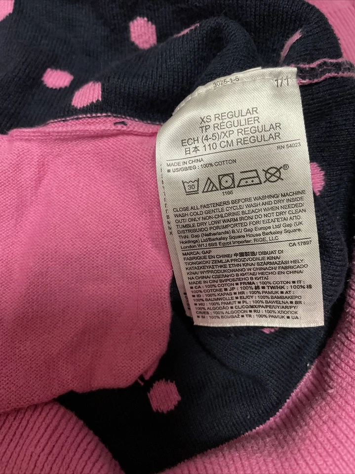Cárdigan largo de algodón GapKids para niñas rosa azul marino lunares bolsillos talla XS Foto 4 de 4