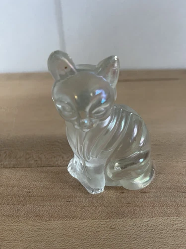 Fenton Art Glass Clear Frosted 3.75" Sitting Cat Kitten Figurine