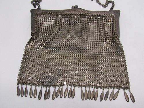 F-1 VINTAGE GERMAN SILVER METAL WOMENS MESH PURSE HAND BAG - Picture 4 of 4