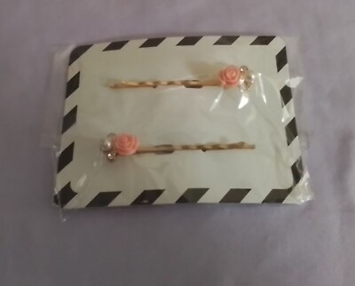 Glamour Girl Pink Rose & Faux Pearl Hair Pins Set Of 2
