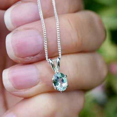 Blue Aquamarine Loose Gemstone Pendant Sterling Silver Oval Cut Necklace