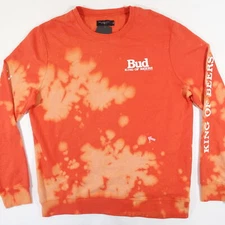 JUNK FOOD CLOTHING TIE DYED RED LARGE BUD KING OF BEERS SWEATER MENS DEFECT
