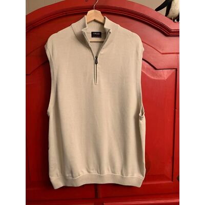 Izod Size XL XFG Cotton Cool FX Light Tan Sweater Vest Zip Neck Not a Spot EUC