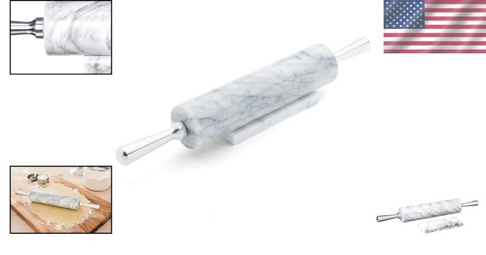 Elegantes Marmor Nudelholz mit Aluminiumgriffen - Bild 2 von 4