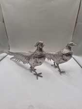 Vintage Silver Plated Pheasant Figurines Pair Table Centerpiece Decorative 30cm.