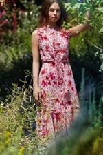 MISA Los Angeles Aurelie Maxi Floral Print Feminine Dress w Ruffles Details S