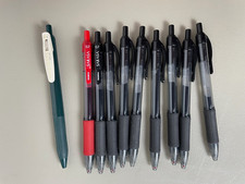 Lot of 8 Zebra Sarasa 0.7 black pens, 1 free green, 1 free red Zebra pens