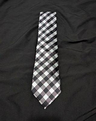 Tom Ford Black White Gray Plaid Check Men's Tie w/ Logo Accent One Size