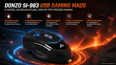 Donzo Si-983 USB Gaming Mouse 8-Button LED Illuminated, Programmable Mouse, NEW