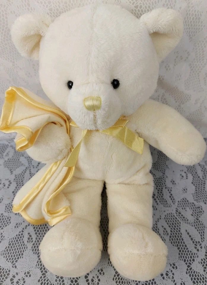 Prestige Teddy Bear Plush Yellow Cream Baby Security Blanket 12" Stuffed Vintage - Image 2 of 4