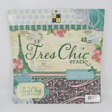 DCWV 12x12" Scrapbooking Paper Pad Le Tres Chic Paris Cardstock Glitter 48 Sheet