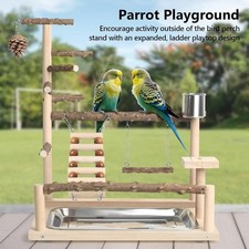 Wood Pet Parrot Playground Bird Play Stand Toys Perch with Feeder Cups