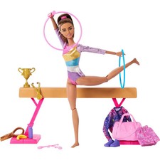 Barbie Gymnastics Playset with Blonde Fashion Doll, Balance Beam, 10 