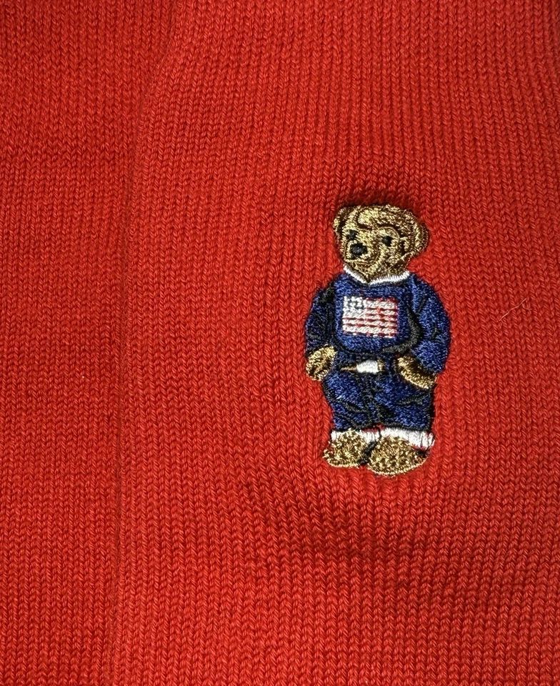 Polo Ralph Lauren Bear Socks Mens Red Logo Embroidered American Flag NWT — 第 3/4 张图片