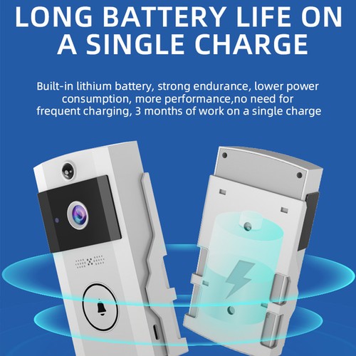 Wireless Visual Doorbell w/ Solar Rain Cover Intercom Security Camera Door Bell - Picture 6 of 21