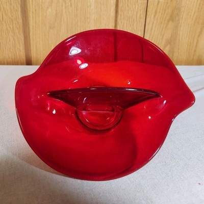 Vintage Viking Epic Art Glass Divided Candy Nut Dish Ruby Red MCM Modern 