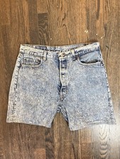 VINTAGE Levi  s Acid Wash Distressed Cut Off Denim Shorts Size 36 Made In USA