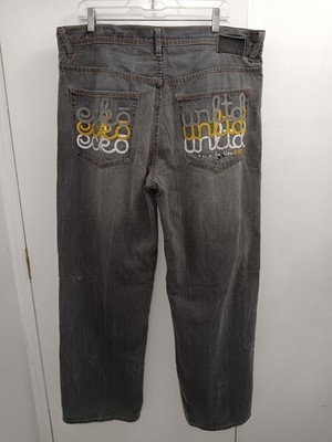 Vintage Ecko Jeans Mens 36x30 Baggy Fit Gray Denim Y2K Streetwear Faded Stained