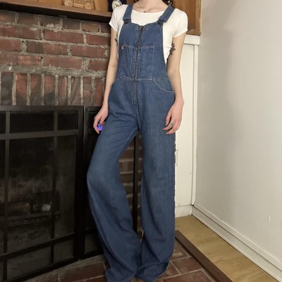 1970s Levi's Zip Front Overalls Denim Orange Tab Jumpsuit Womens