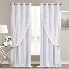 Greyish White Curtains 84 inch Length - Double Layers Voile Sheer Curtains  ...