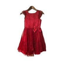 Jona Michelle Glitter Tulle Party Dress Kids 12 Red Good Sleeveless Bow CO5665
