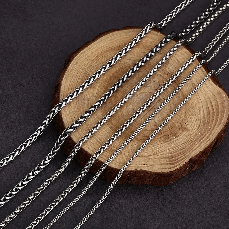 Collar de plata esterlina S925 CADENA ESPIGA DE TRIGO vintage oxidado 2-4 mm 20-26 pulgadas Foto 3 de 4