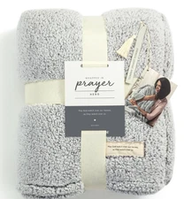 Demdaco Wrapped in Prayer Gray Sherpa Throw Blanket & Metal Bookmark- HERO NWT
