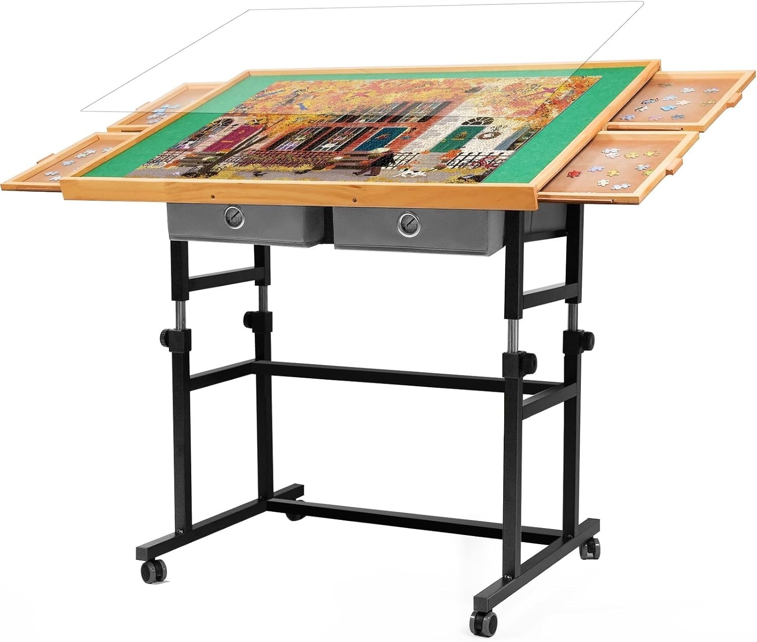 2000 Pieces Puzzle Table with Wheels, with Drawers and Cover, 40.16"X28.5" Adjus