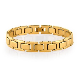 Authentic Stunning 18K Gold Plated Bracelet, Solid Tungsten Base Link for Men Polished ...