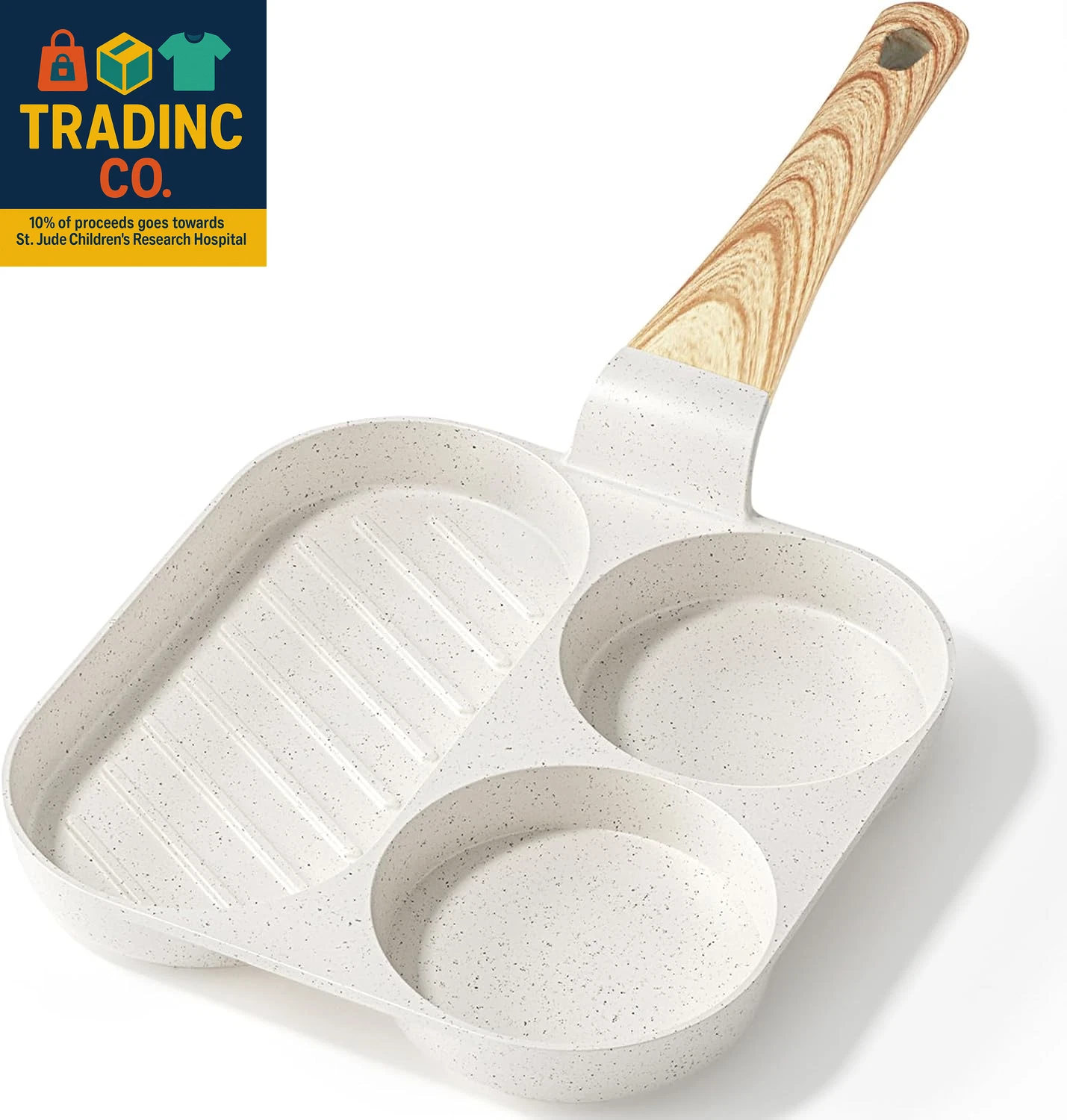 Ceramic Non Stick Egg Pan, 3-In-1 Divided Breakfast Omelette Frying Pan, 7.9" wi
