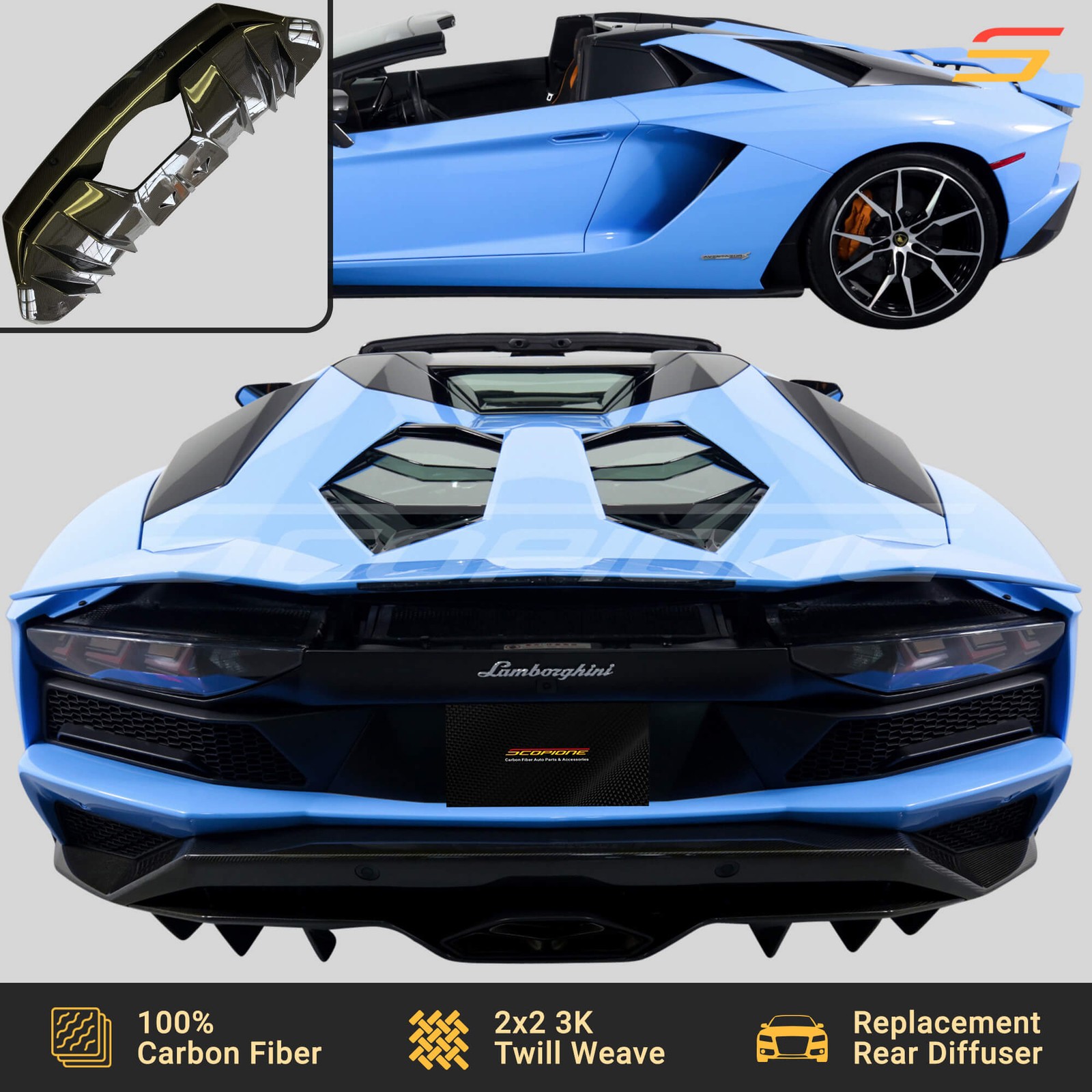 Scopione Carbon Fiber Bumper Diffuser for Lamborghini 18-21 Aventador S LP740-4