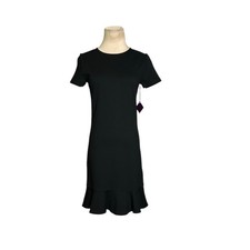 Forever 21 black crew neck short sleeves ruffled hem sheath dress size M