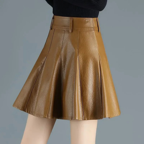 Damen Röcke Elegant Übergröße Neu Mode Koreanischer Stil Echt Echtleder Ski - Bild 4 von 12