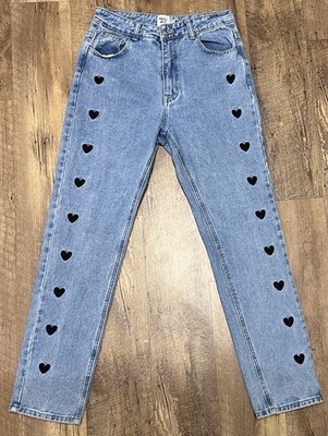 Princess Polly Women's Denim Jeans Heart Stitched Accent Medium Wash US 6 Bold