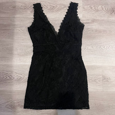 Nasty Gal Black V Neck Plunge Lace Mini Dress Size 6 NWT