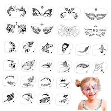 28 Pcs Face Paint Stencils Kit - Reusable Face Tattoo  Body Makeup Mix01
